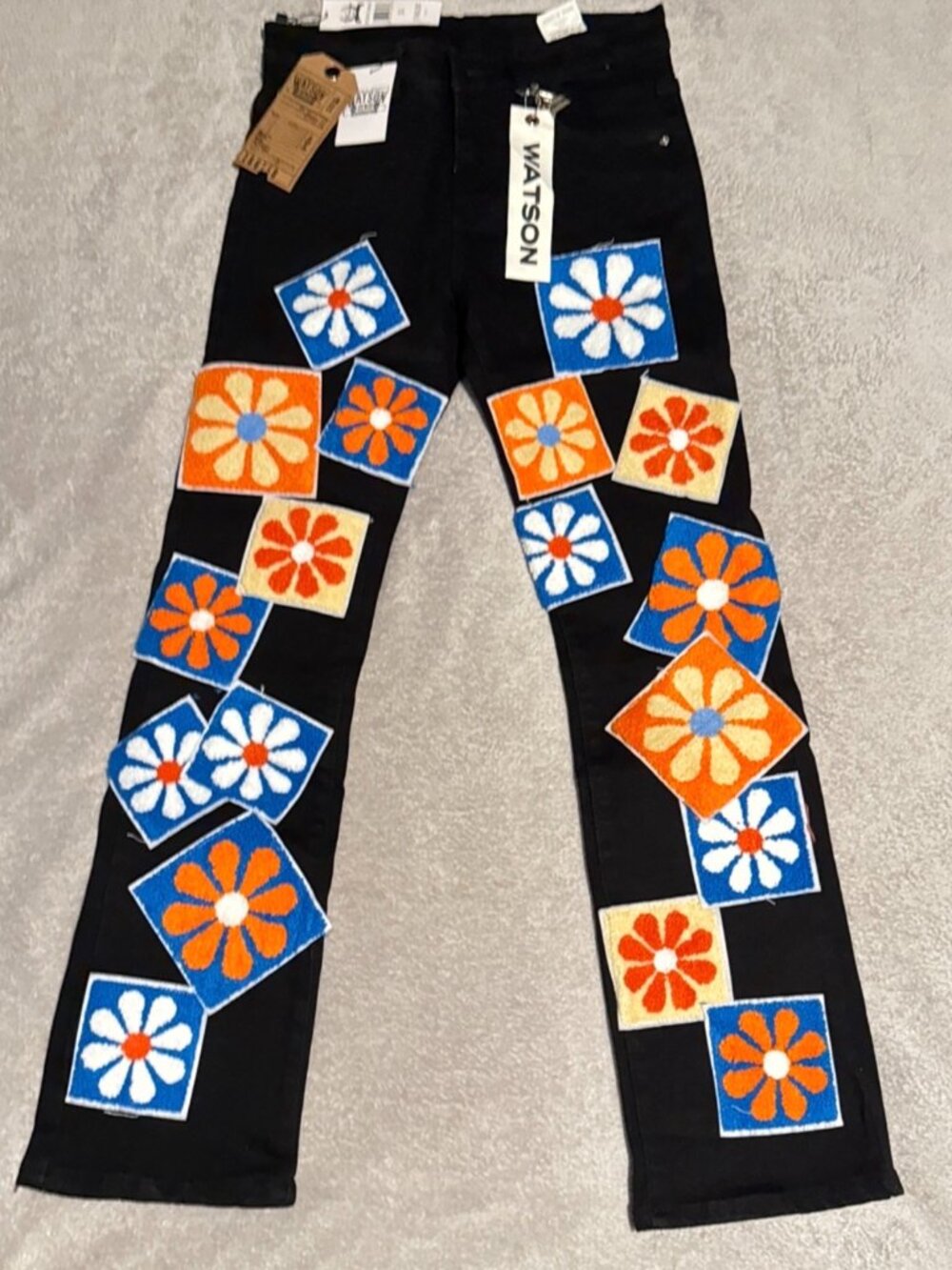 Watson Denim Black Chenille Flower Patch Bootcut Jeans NWT Size 32